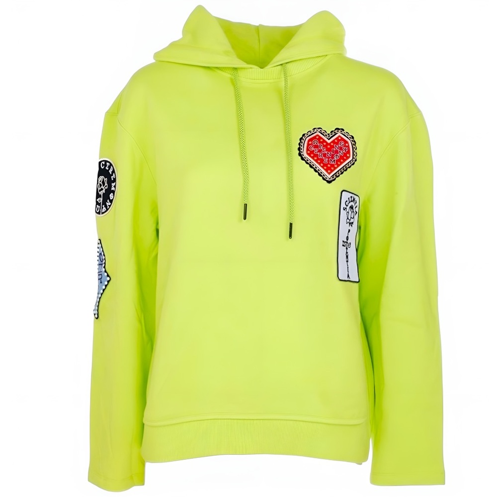 OPENING CEREMONY Neon Green Yellow Sorority Patch Hoodie Sweatshirt Top